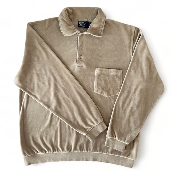John Blair Other - Vintage John Blair Mobster Mens Large Tan Velour Polo Sweater 70s